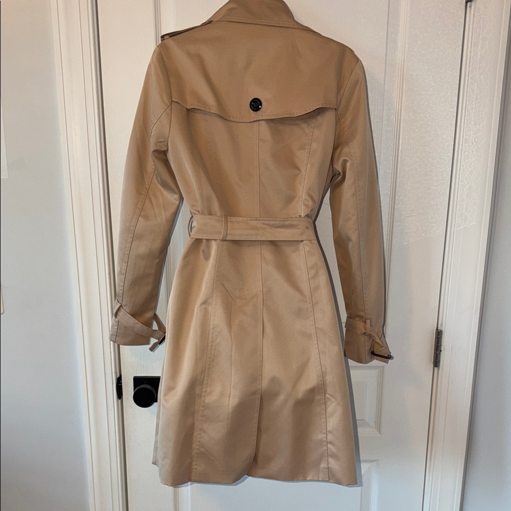 Meimanyan Tan Belted Trench Coat Women’s Small Double Breasted Lightweight - Picture 2 of 3